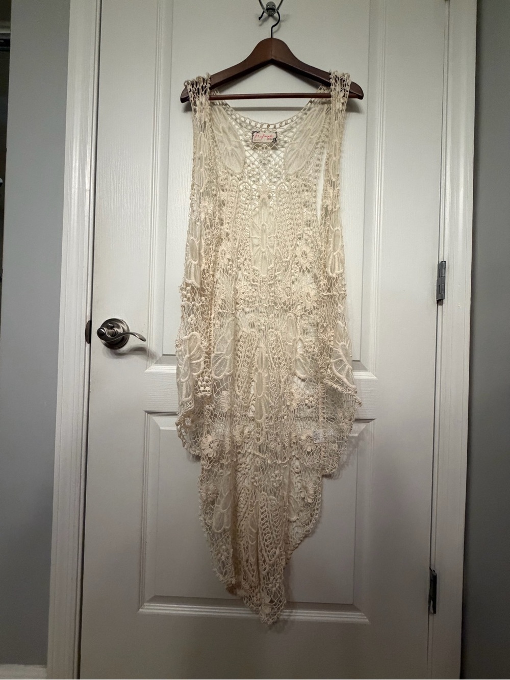 Free People Boho Cream Crochet Duster/Vest One Size